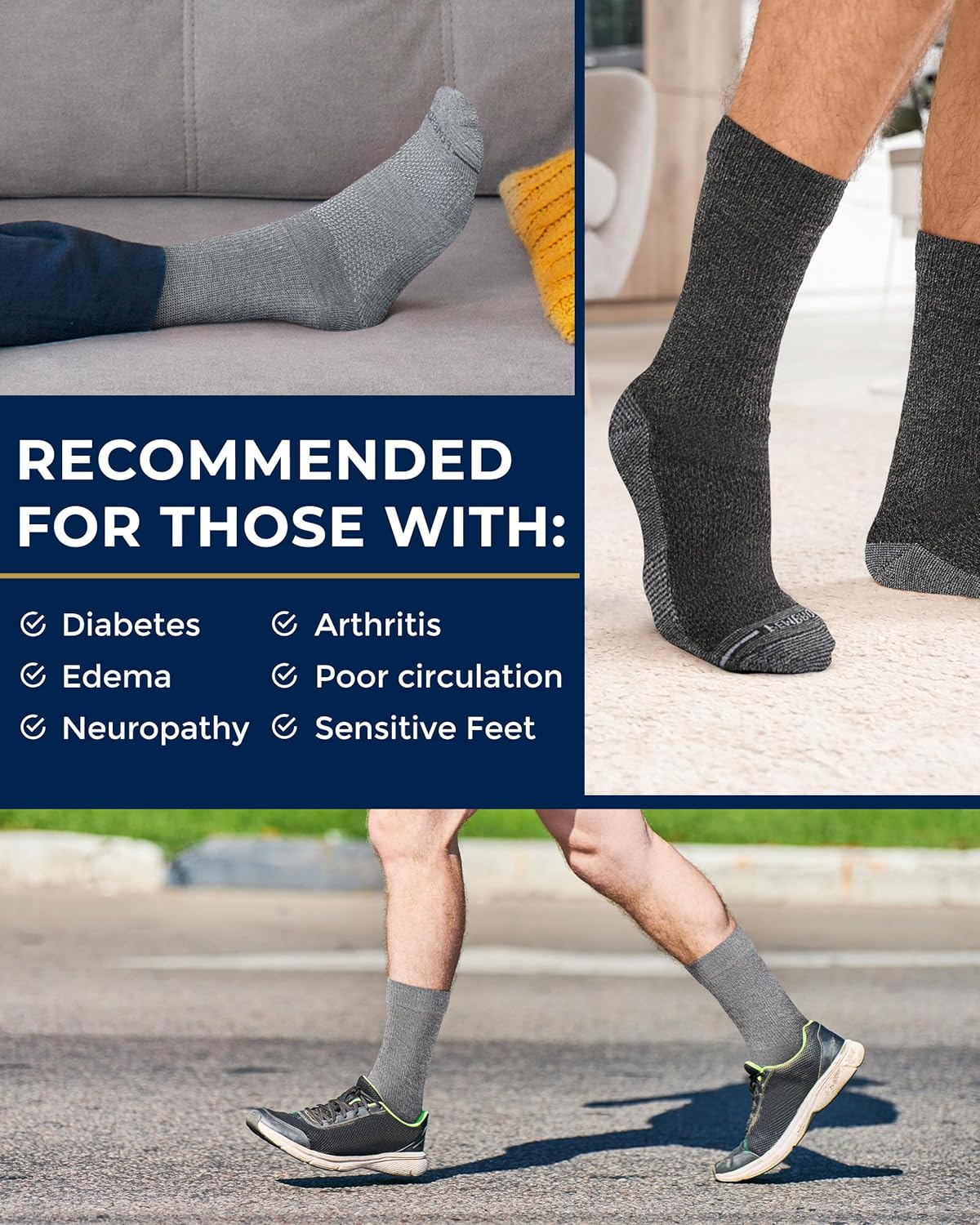 Pembrook Diabetic Socks for Men - 6 Pairs Crew Diabetic Neuropathy Socks for Men | Non Binding - Image 4