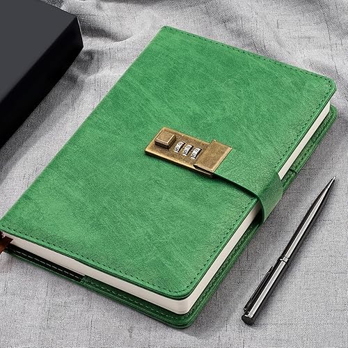 Vista 42 de WEMATE Diario con cerradura, diario A5 de piel sintética con candado, 240 páginas, diario de cerraduras vintage, cuaderno de contraseña con Negro