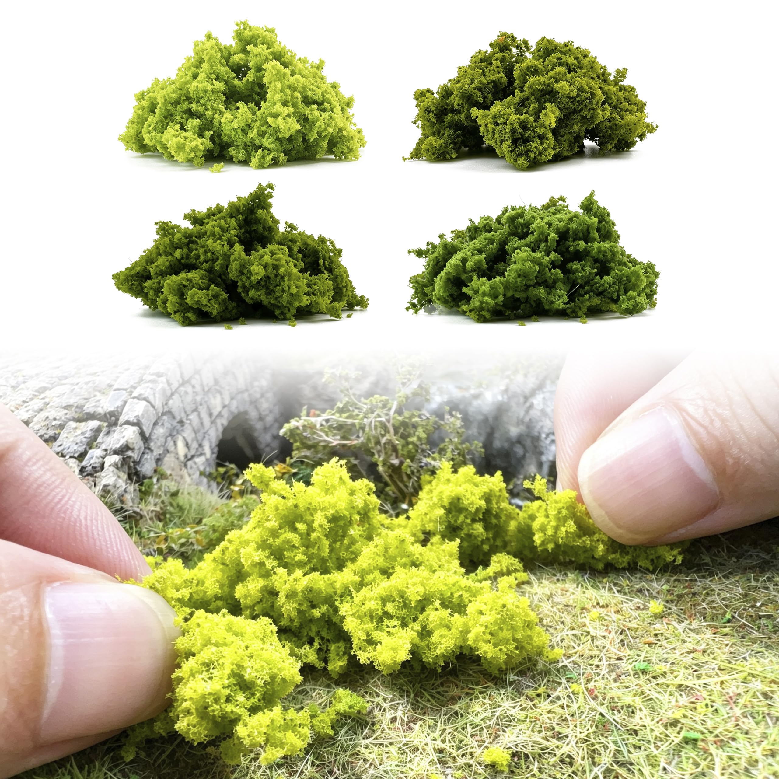 Sponge Shrub Foliage Model Railroad Scenery Kit, Hand Tearing Mini Tree Bush Cluster for Diorama, Fake Grass Powder for Crafts, Miniature Landscape Train Terrain Decoration, Ages 14+，Sponge 2