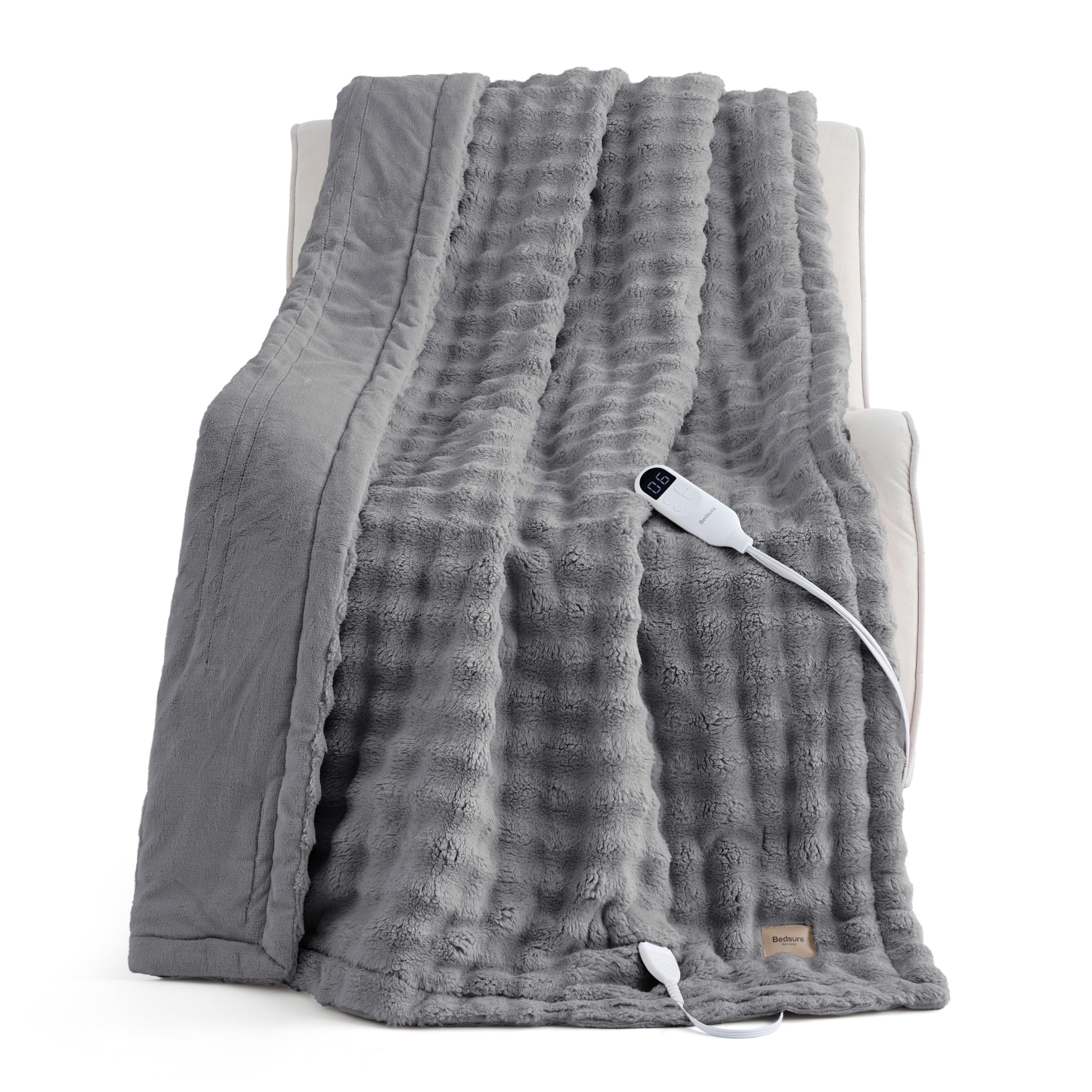 Bedsure Cloud Bubble Heated Blanket Throw XL, Grey Electric Blanket as Gift