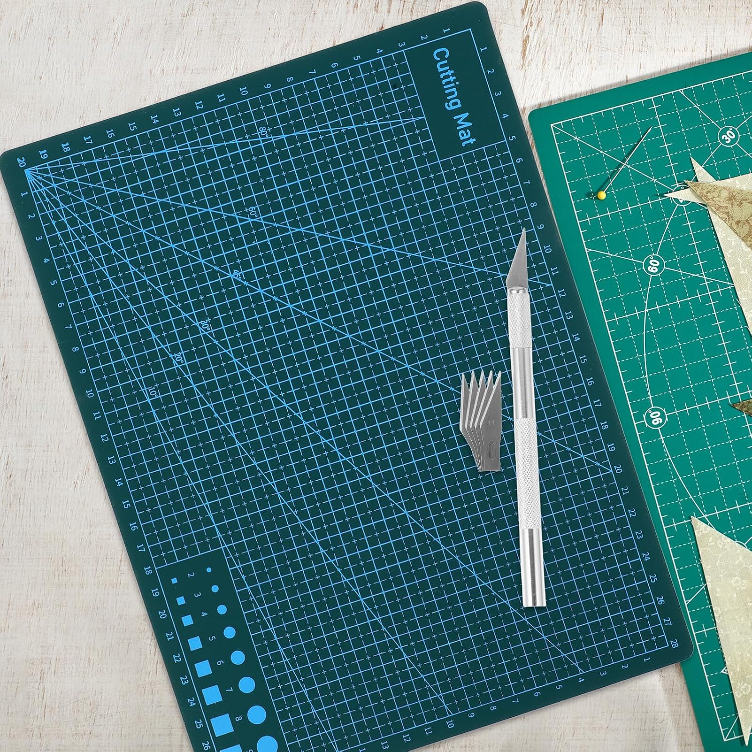 SUPVOX A4 Double-sided Pvc Cutting Mat Non-slip Self-healing Crafting Board 1 Silver Craft Knife and 5 Blades for Sewing, Quilting, Paper Cutting, and Art Projects