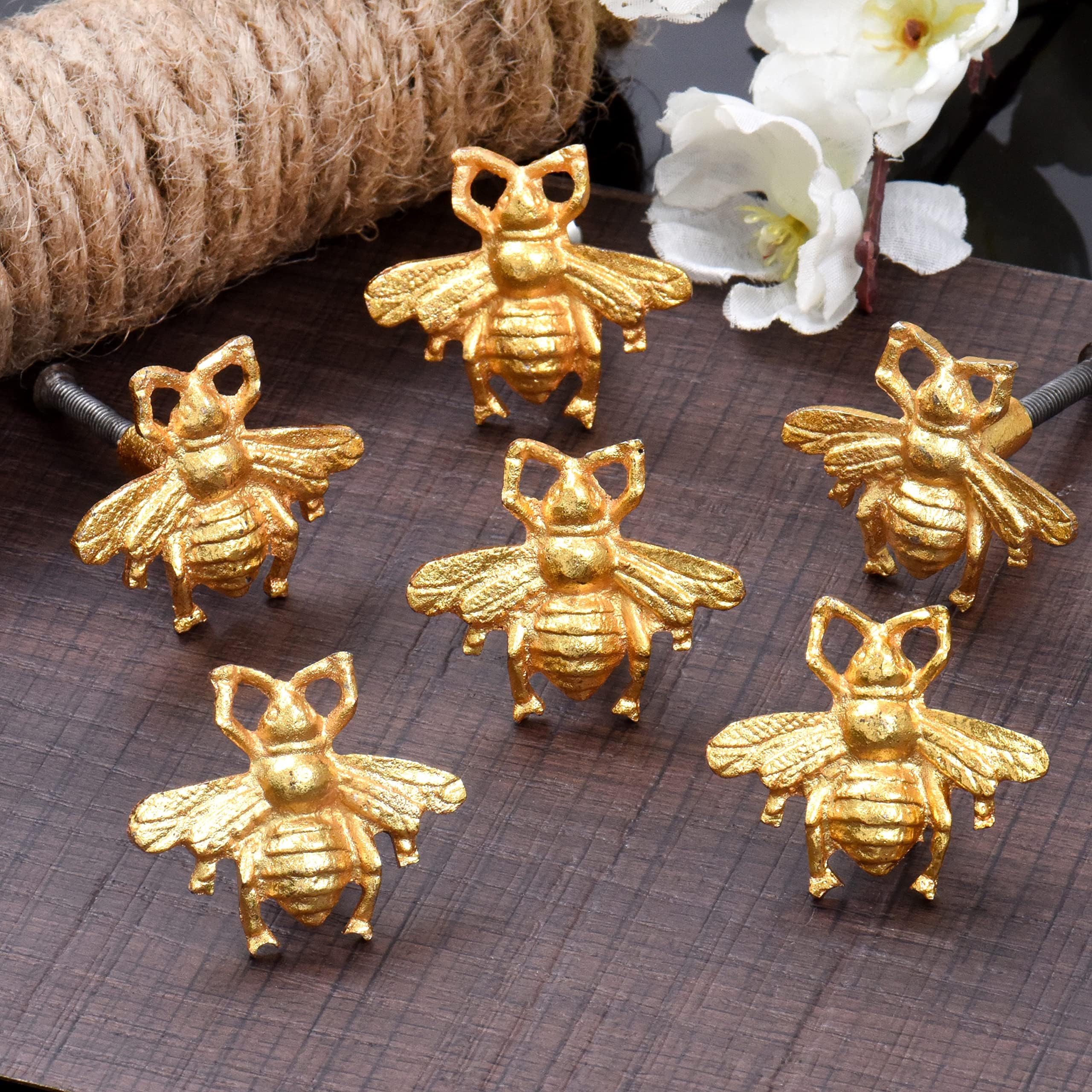 Indian Shelf 18 Pieces Knobs-Gold Knobs-Bee Drawer Pulls-Bumble Bee Cabinet Dresser Pulls-Gold Brass Kids Knobs-Decorative Knobs, MK-185-A-1-A-18