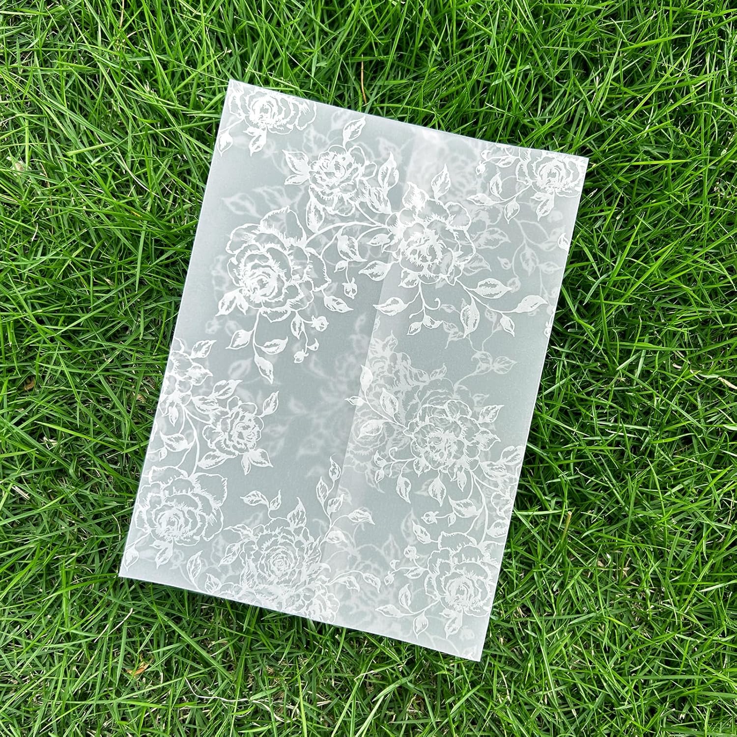 Vellum Jackets for 5x7 Envelopes for Invitations Wedding Envelopes Vellum Paper Kit Sleeves Pre-Folded Floral Wraps Jacket Wildflower for Craft (White Rose, 100)