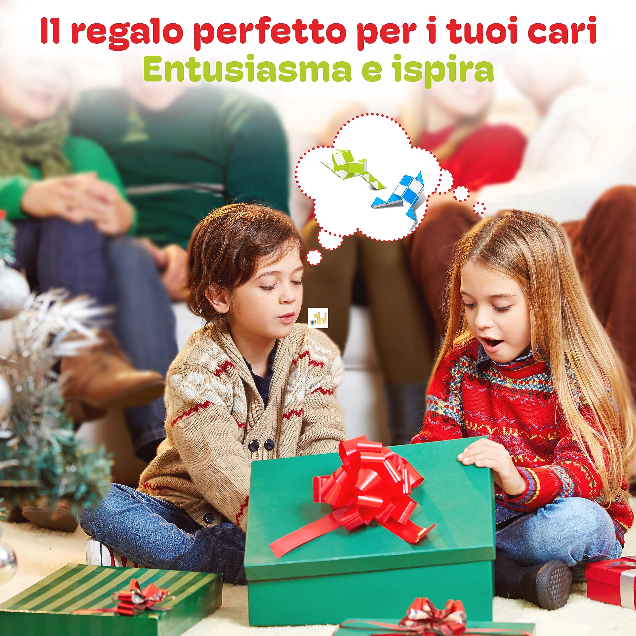 CUBIDI® Mini Serpenti Magici Puzzle – Gadget Regalo di Compleanno bambini, Regalini Festa Bambini – Serpente Giocattolo, Gioco Rompicapo Bambini e Adulti, Magic Snake - 24 Blocchi (Arancio)