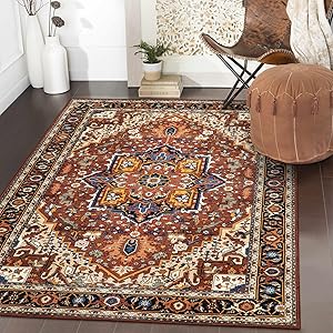 Moynesa Ultra-Thin Washable Oriental Area Rug - 3x5 Non-Slip Laundry Room Rug, Non-Shedding Stain Resistance Low Pile Kitchen Mat Indoor Throw Carpet for Fall Decor Bathroom, Brown/Multi