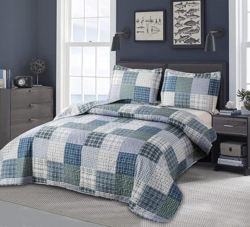 Miniatura 4 de Juego de edredón de tamaño Queen, colcha a cuadros, juego de ropa de cama para hombres y niños, colcha de retazos para el hogar, moderna, suave,