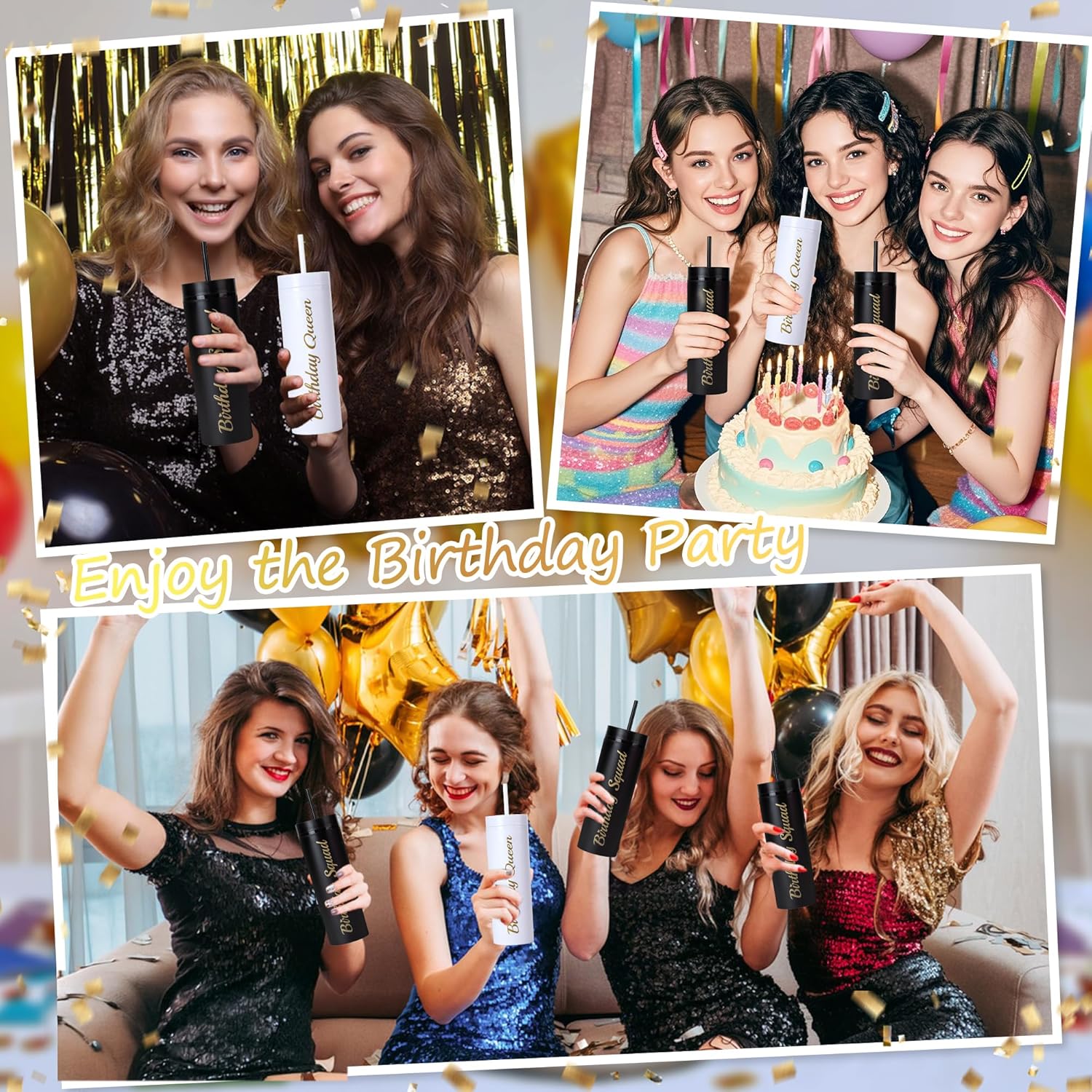 10 Pack Birthday Party Cups 16 oz Double Wall Birthday Squad Tumblers Birthday Queen Plastic Tumbler with Lid and Straws Birthday Cup Women Trip Cups for Women Trip Weekend Birthday Gifts(Black) - Image 6