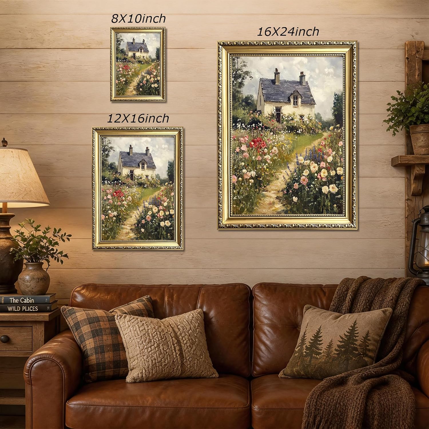 Gold Framed Vintage Cottage Garden Canvas Wall Art, English Country Wildflower Landscape Wall Decor, Rustic Farmhouse Floral Paintings Prints for Living Room Bedroom Bathroom Kitchen Office 8x10 Inch image 3