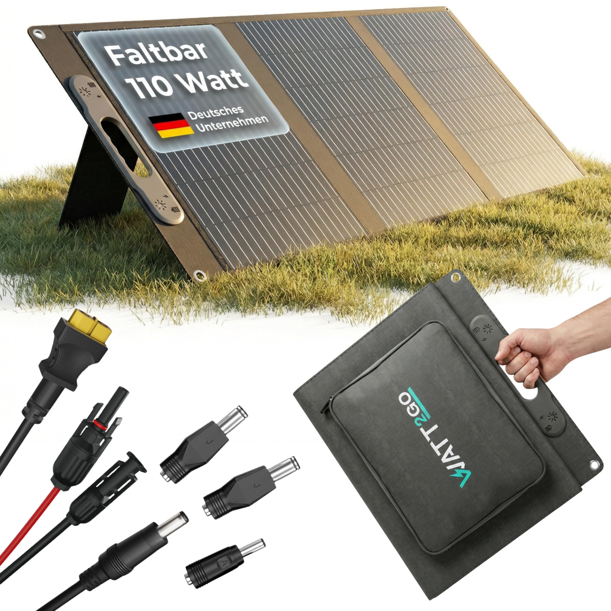 Pannello solare da 110 W (0% IVA) resistente alla pioggia e al vento. Ogni stazione di alimentazione compatibile con pannello solare – Pannello solare pieghevole per giardino – Modulo solare