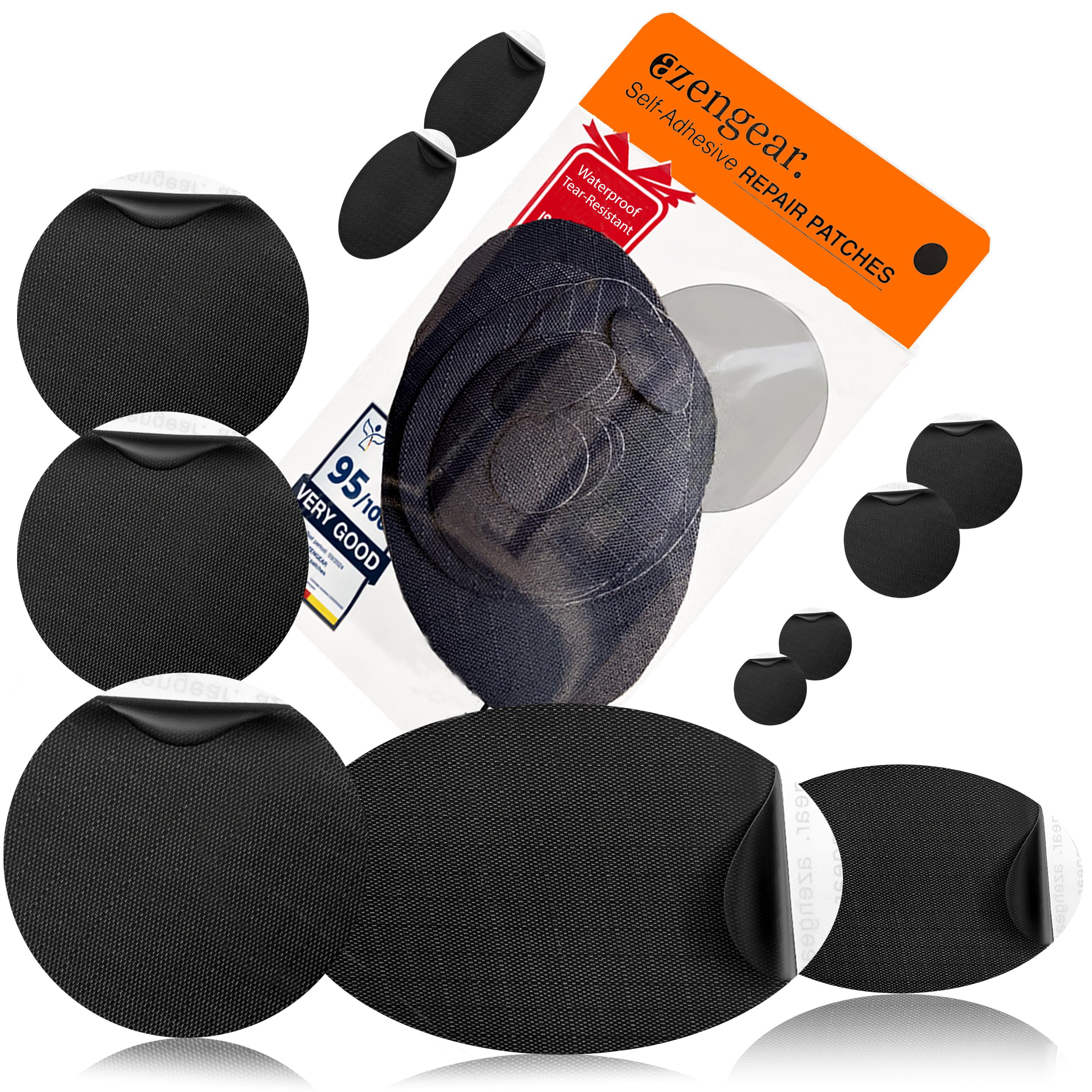 aZengearaZengear Repair Patches - Waterproof, Self-Adhesive, Tear-Cold-Heat-Resistant Polyester Fabric to Fix Down Jacket, Puffer, Snowsuit, Shoe, Tent, PVC, Clothing, Upholstery (Black)ClimatePartner certified
