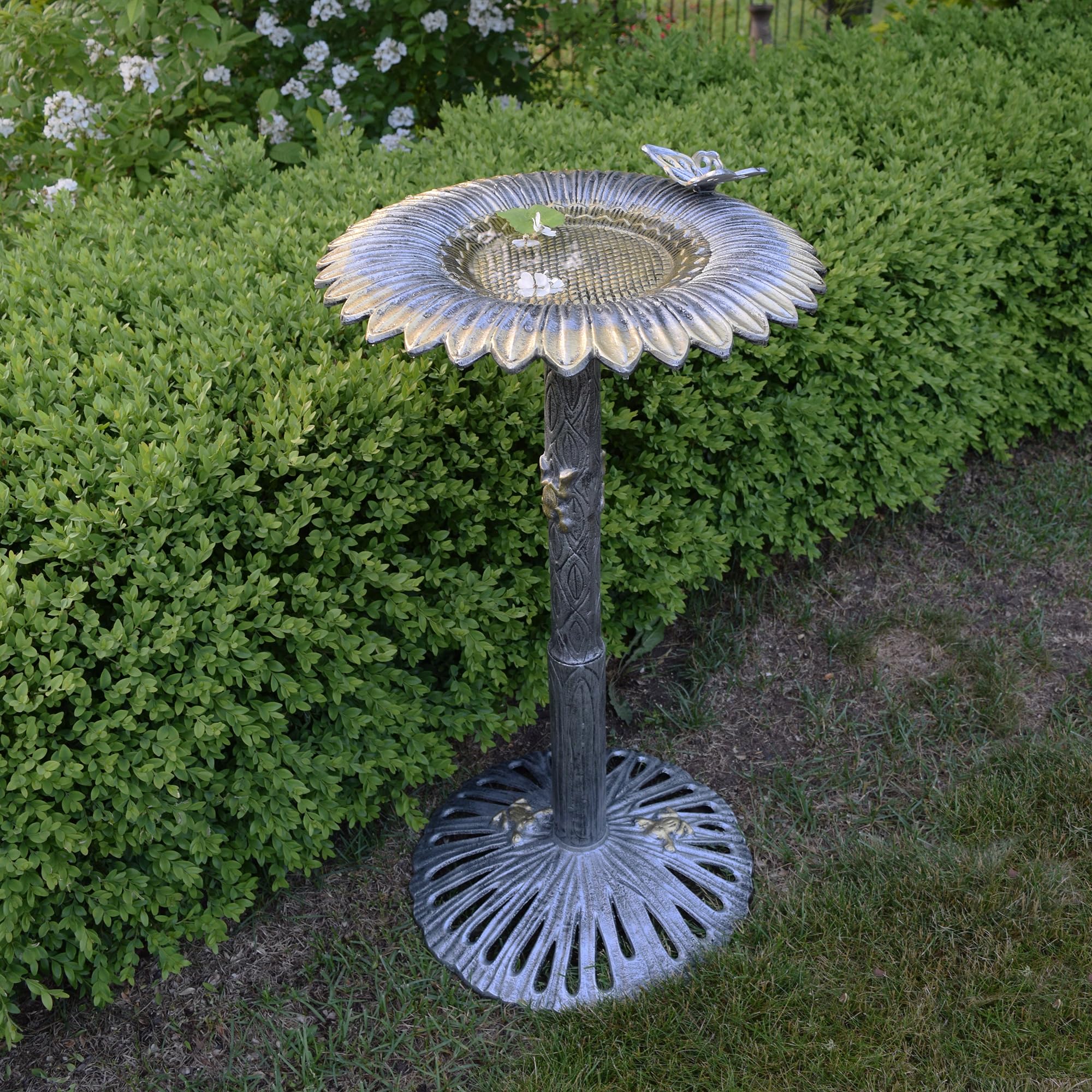 バードバス |Oakland Living Sunflower Butterfly Bird Bath, Antique