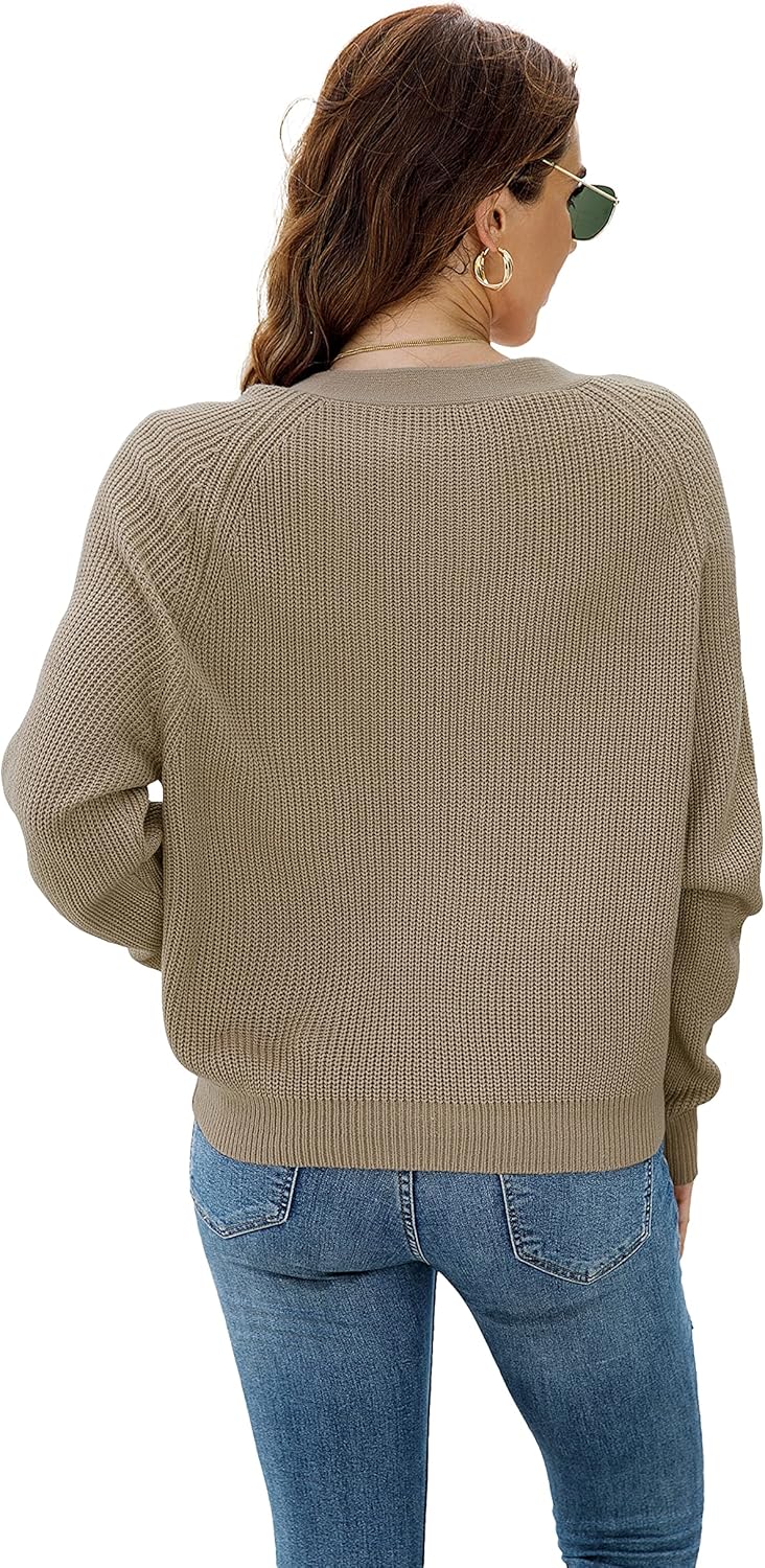 TASAMO Women's Long Sleeve Open Front Cropped Cardigan Sweater Elegant Shrugs for Women Khaki - Image 2