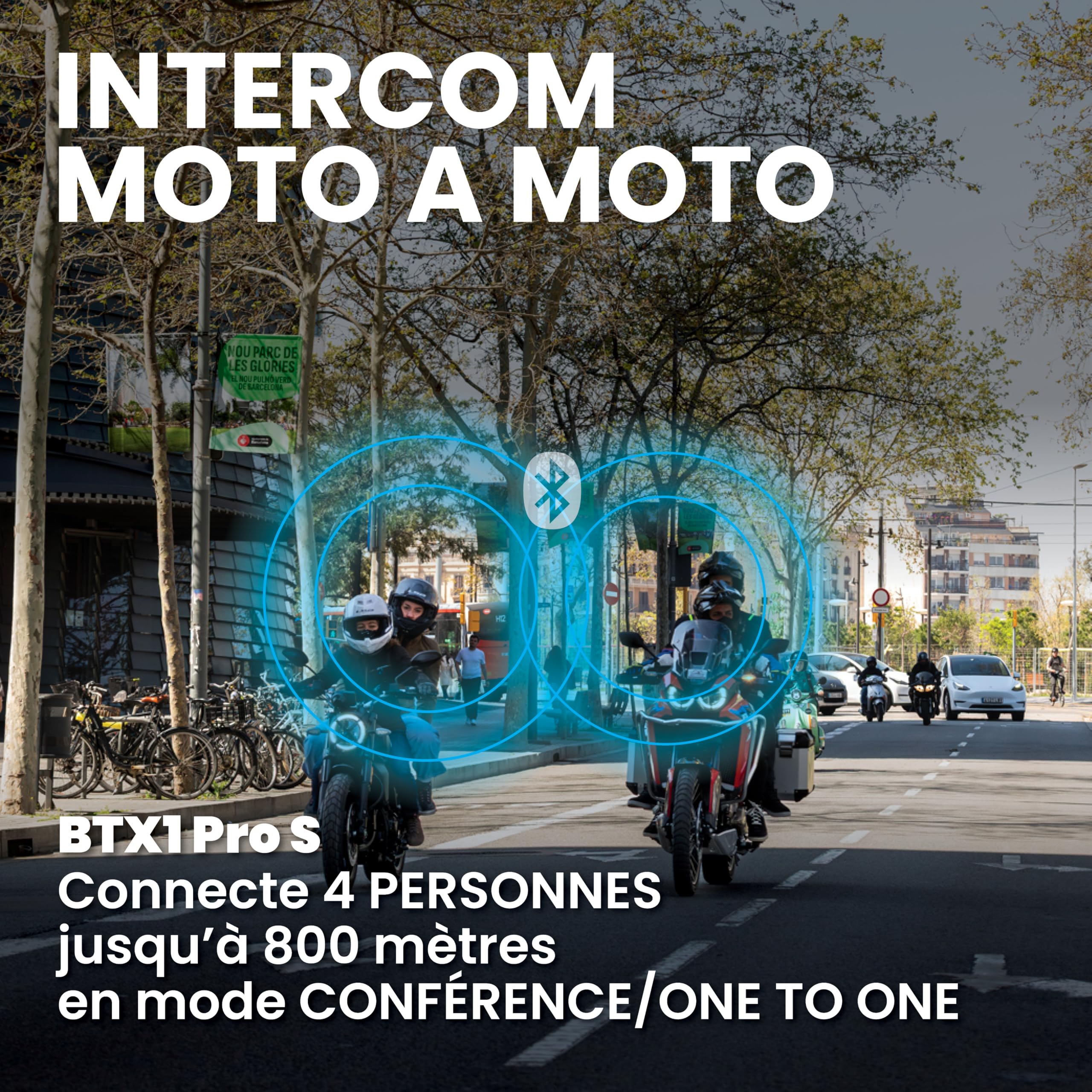 Midland - Intercom Moto BTX1 Pro S Solo Individuel, Écouteurs Bluetooth sans Fil Casque Moto Étanche IPX6 avec Couverture 800m - Batterie 23H, Anti Bruit, Radio FM via App et Compatibilité Universelle