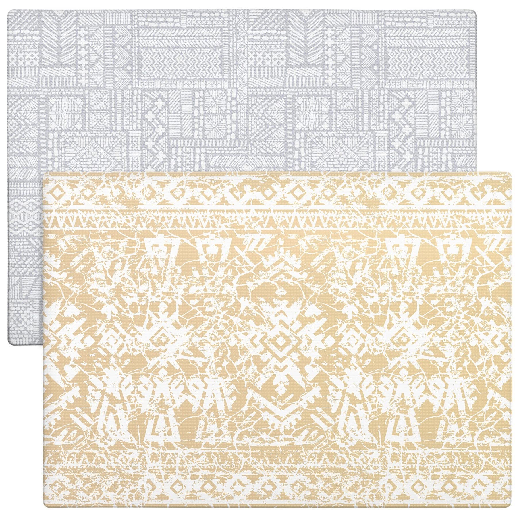 CushmatSoft Stylish Reversible Foam Floor Mat | Baby Mat, Play mat for Toddlers, Tummy time Crawling mat | Kids Playmat | Yoga Mat | Non-Toxic, Waterproof, Durable, Easy-to-Clean | Large Beige – Gray