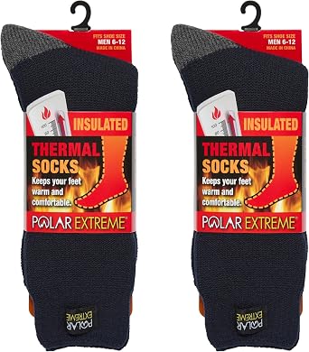Polar Extreme Thermal Hiking Socks Cushioned, Insulated, Warm para Boots, Men & Women, One Size Fits Most 6-12, 2-Pack