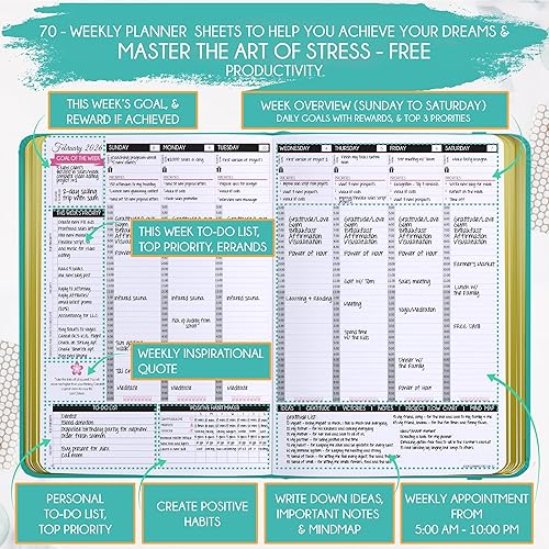 Miniatura 10 de Agenda de la Ley de Atracción - Agenda de lujo semanal y mensual, sept. 2022 a dic. 2023, un viaje de 16 meses para aumentar la productividad y