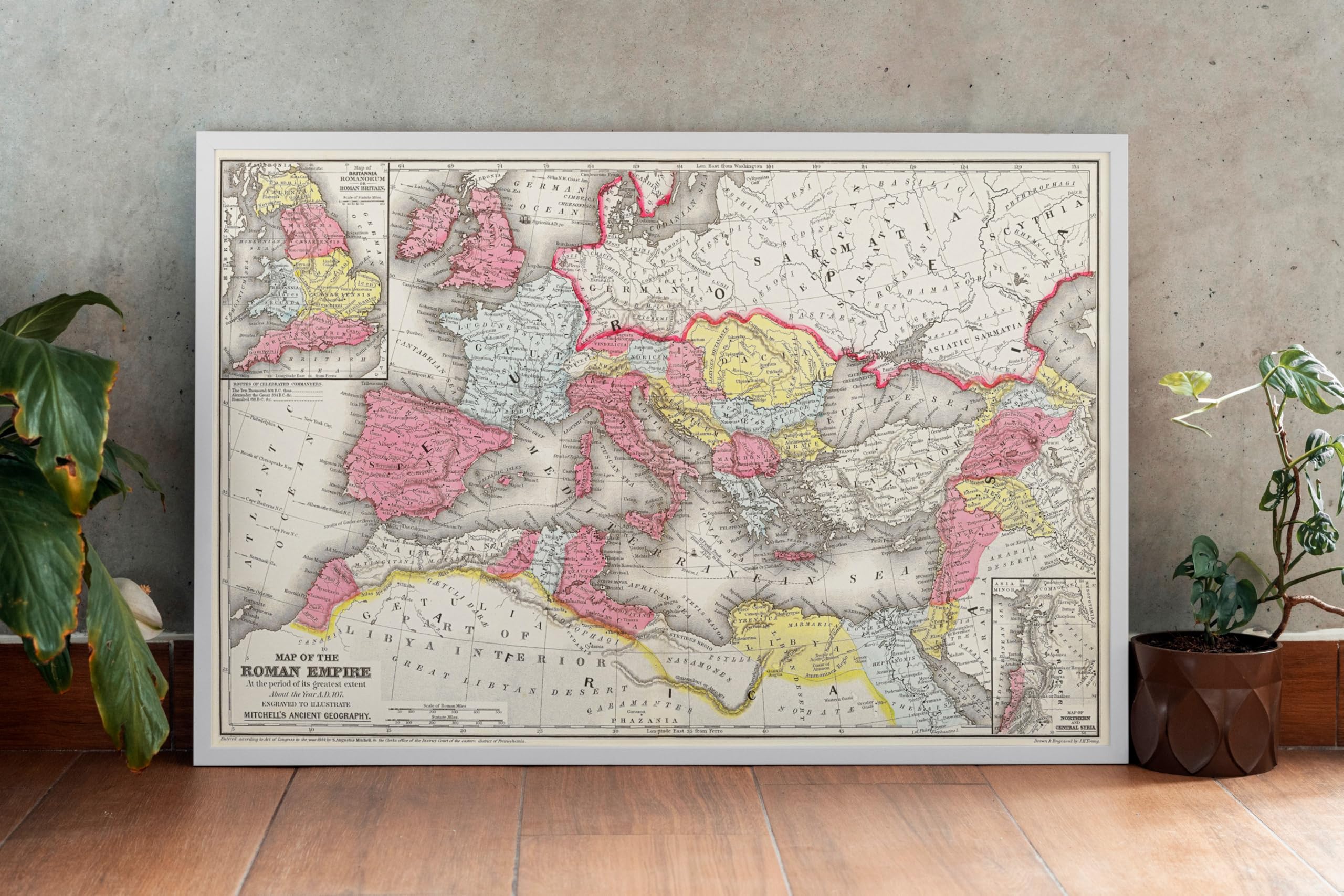 Mapa histórico - Mapa del imperio romano en el período de su mayor extensión del año A.D. 107, 1875 Atlas clásico - Arte de pared vintage - 36 x 24 pulgadas