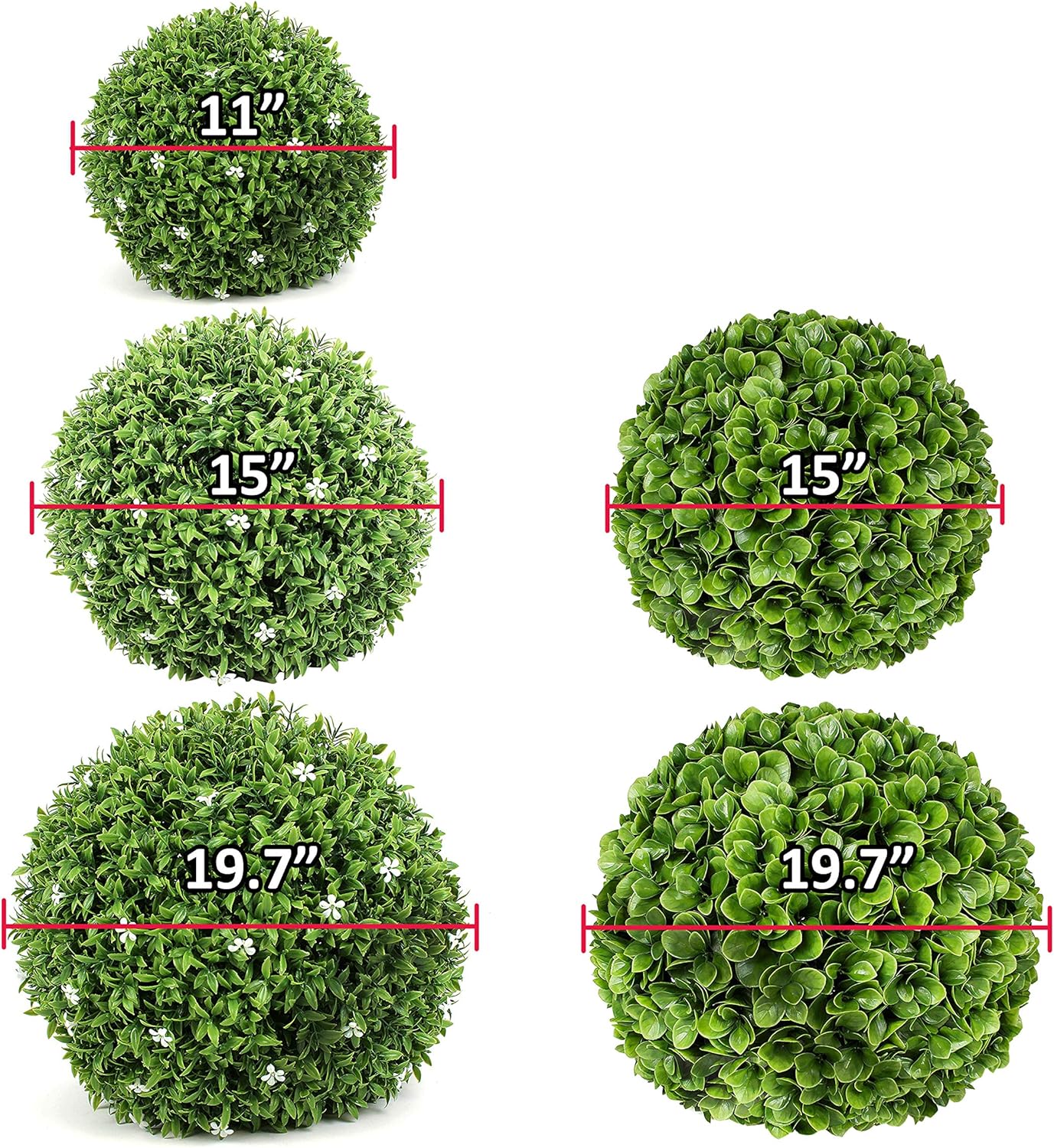 15'' Artificial Boxwood Topiary Ball, Indoor Outdoor Artificial Plant Ball Wedding Party Decoration (15‘’, Ball with White Flower) -