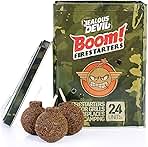 Jealous Devil Boom! Firestarters 24 Pack, 100% Natural Made from Coconut Fiber, No Smoke and Odorless, Waterproof, 20-Minute Long Burn for BBQ Lump Charcoal, Briquettes, Fireplace, Camping and More