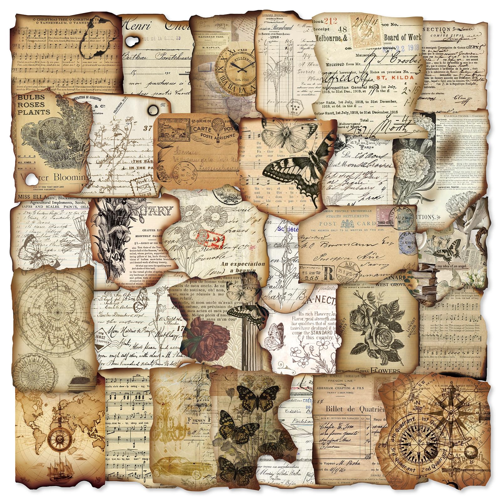 prstincol vintage journaling stickersscrapbook supplies for planners100pcs junk journal supplies with antique map prints distressed edges for kids teenagers adults