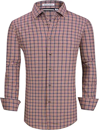 Alex Vando Mens Button Down Shirts Wrinkle Free 4-Way Stretch Print Business Casual Shirt