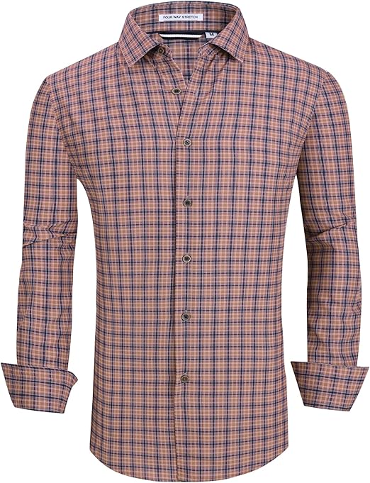 Alex Vando Mens Button Down Shirts Wrinkle Free 4-Way Stretch Print Business Casual Shirt