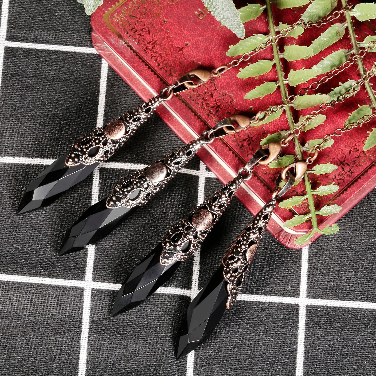 Nupuyai Obsidian Crystal Stone Point Pendulum for Scrying Dowsing Divination Faceted Vintage Healing Stone Pendulum with Chain - Image 3