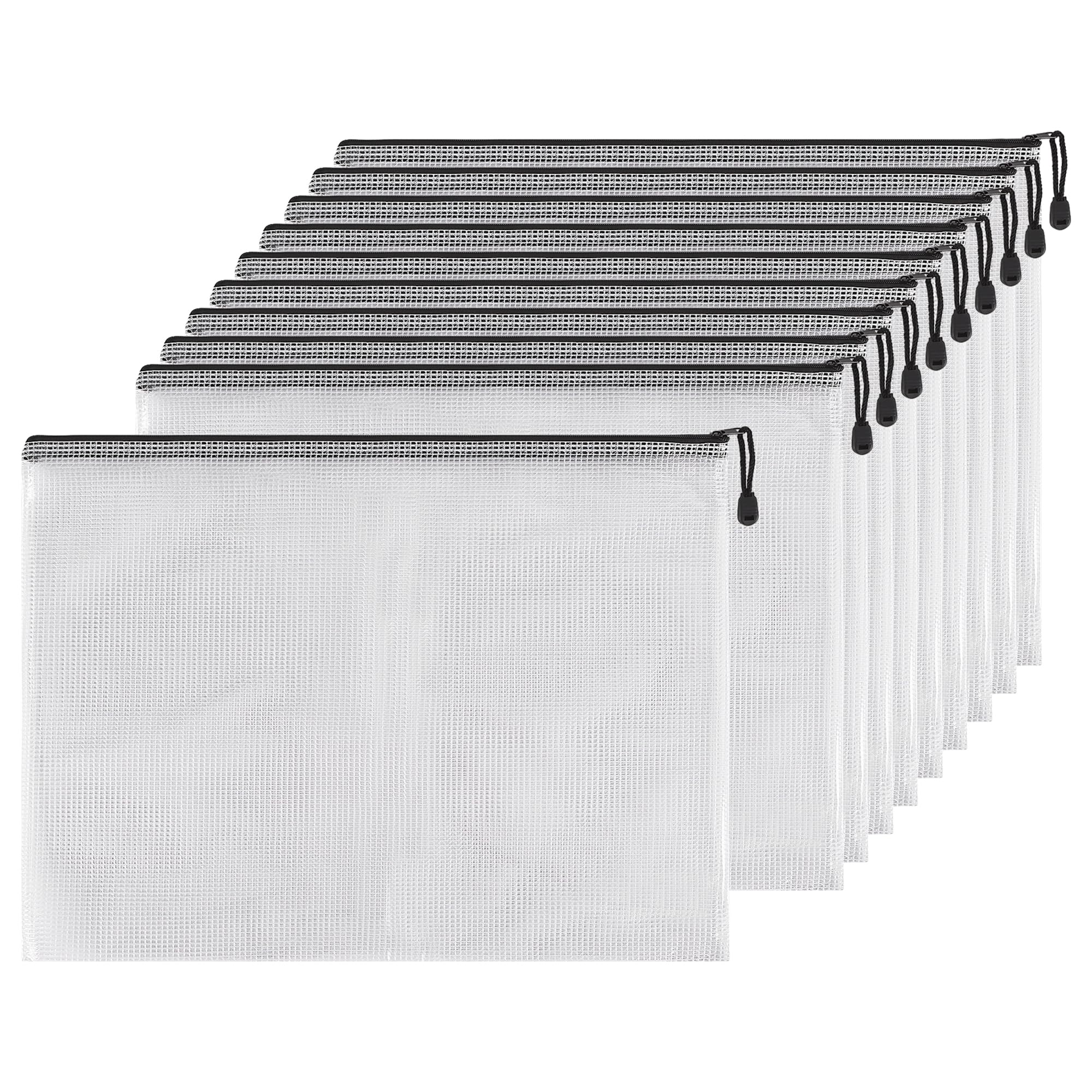 SENJEOK 10 Pack A3 Mesh Zipper Pouch Bags, Plastic Zip Wallets for Storage and Office, 43 x 32cm