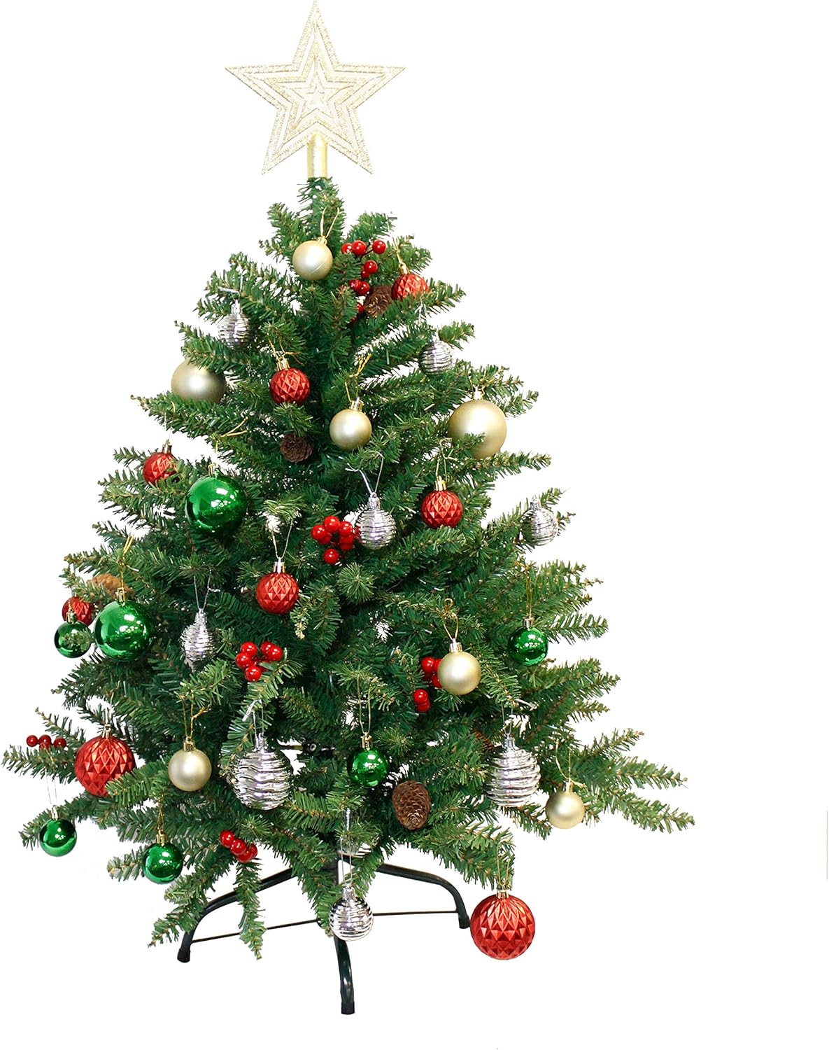 Joiedomi 3.6FT Christmas Tree Decorated with 150 Warm Lights and Ornaments, Artificial Christmas Tree Decorations for Outdoor/Indoor Decor