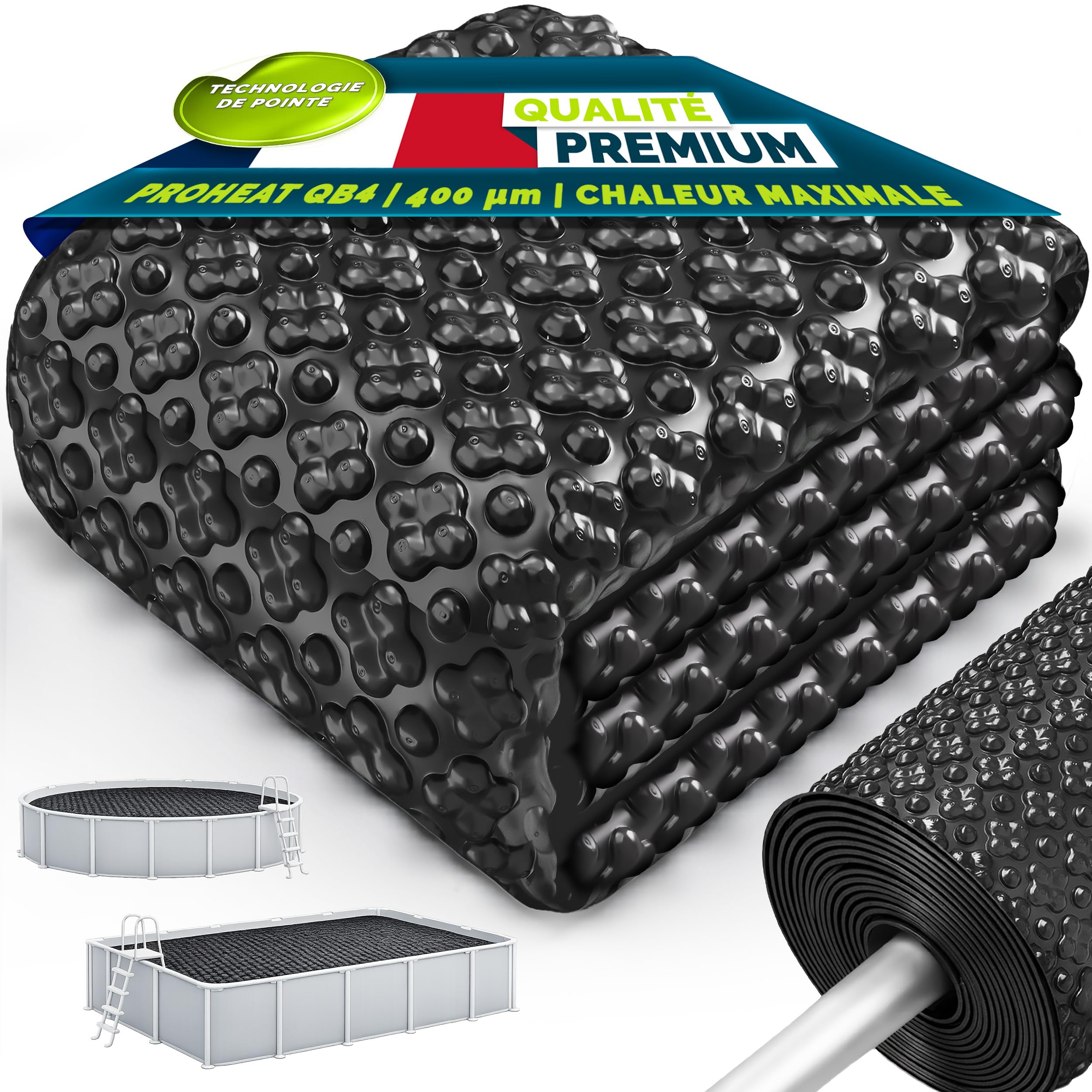 Tillvex Elite Bâche Solaire à Bulles 400 µm Rectangulaire 732 x 366 cm Film Thermique ProHeat QB4