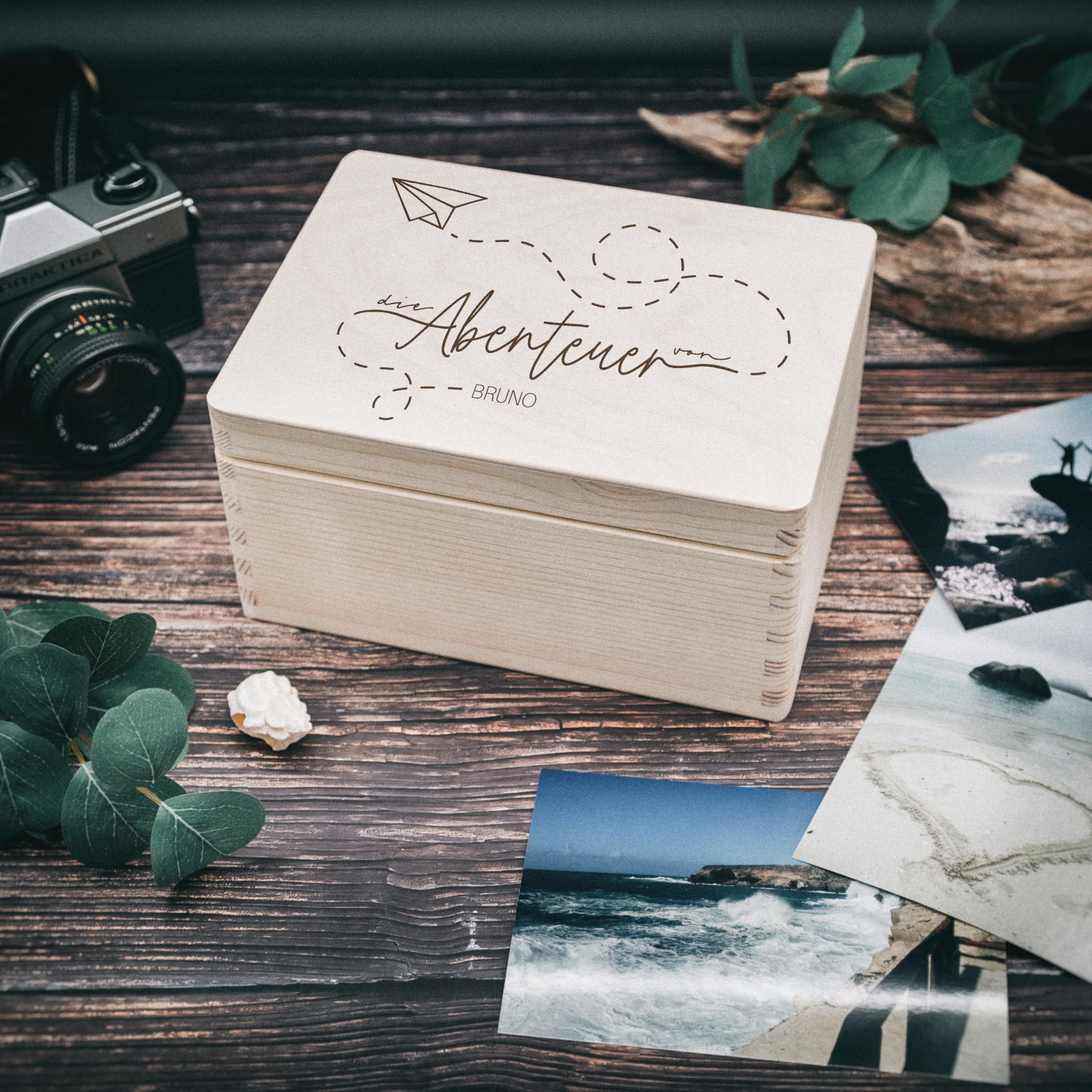 Erinnerungskiste Reise, Hochzeitskiste, Reiseerinnerungen, Urlaub, Hochzeitsgeschenk Holz, Reise, Verreisen, Urlaubserinnerungen mit deinem Namen (Abenteuer Flieger, S-Klappdeckel)