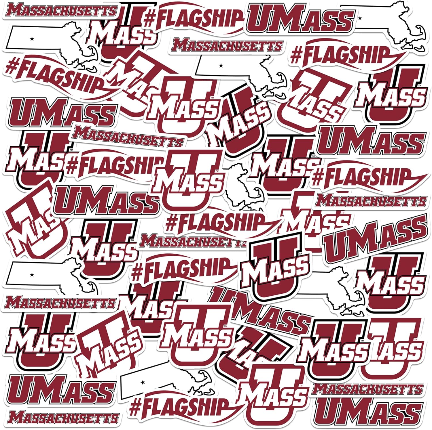 University of Massachusetts Mixed 50ct Vinyl Large Deluxe Stickers Variety Pack - Laptop, Water Bottle, Scrapbooking, Tablet, Skateboard, Indoor/Outdoor