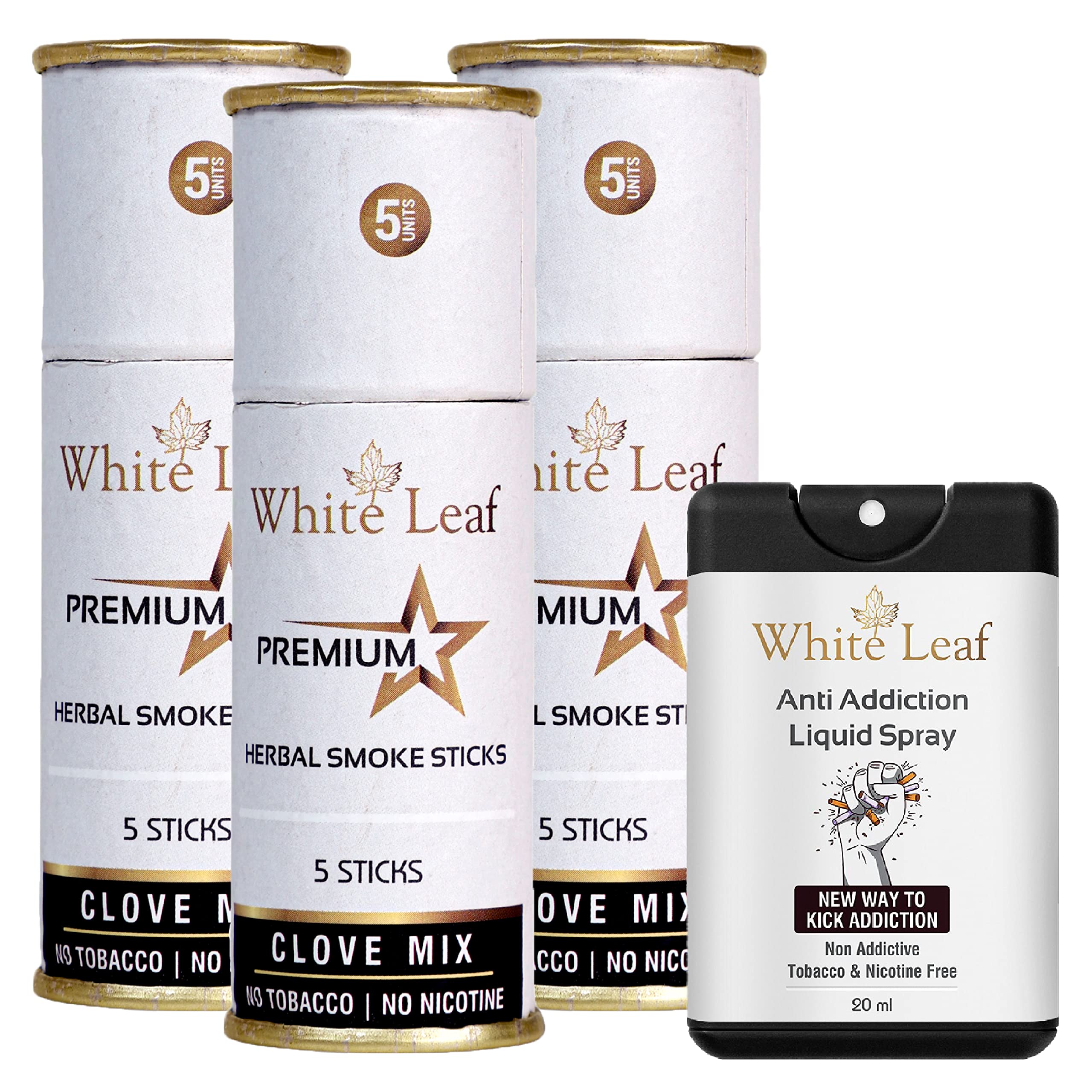 White Leaf Premium Herbal Smokes Cigarettes - Tobacco and Nicotine Free (Clove Mix 3 Pack Of 15 Smoke, Shot -1)-image-38