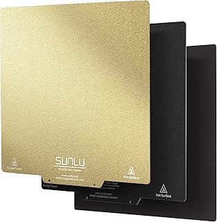 SUNLU PEI Sheet, Magnetic 3D Printer Bed with Frosted Textured, 235x235mm PEI Plate Flexible Printing Surface, 2 PCS PEI Sheet(Black+Gold)+1PC Base Sticker Sheet