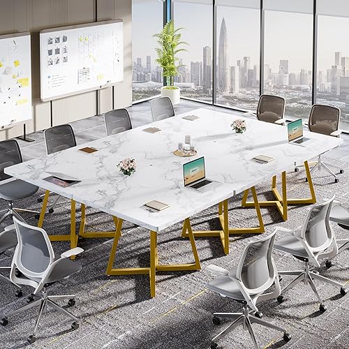 Miniatura 13 de Tribesigns Mesa de conferencia cuadrada de 31.5 pulgadas, mesa de reuniones de oficina industrial para 4 personas, muebles de podcast de negocios