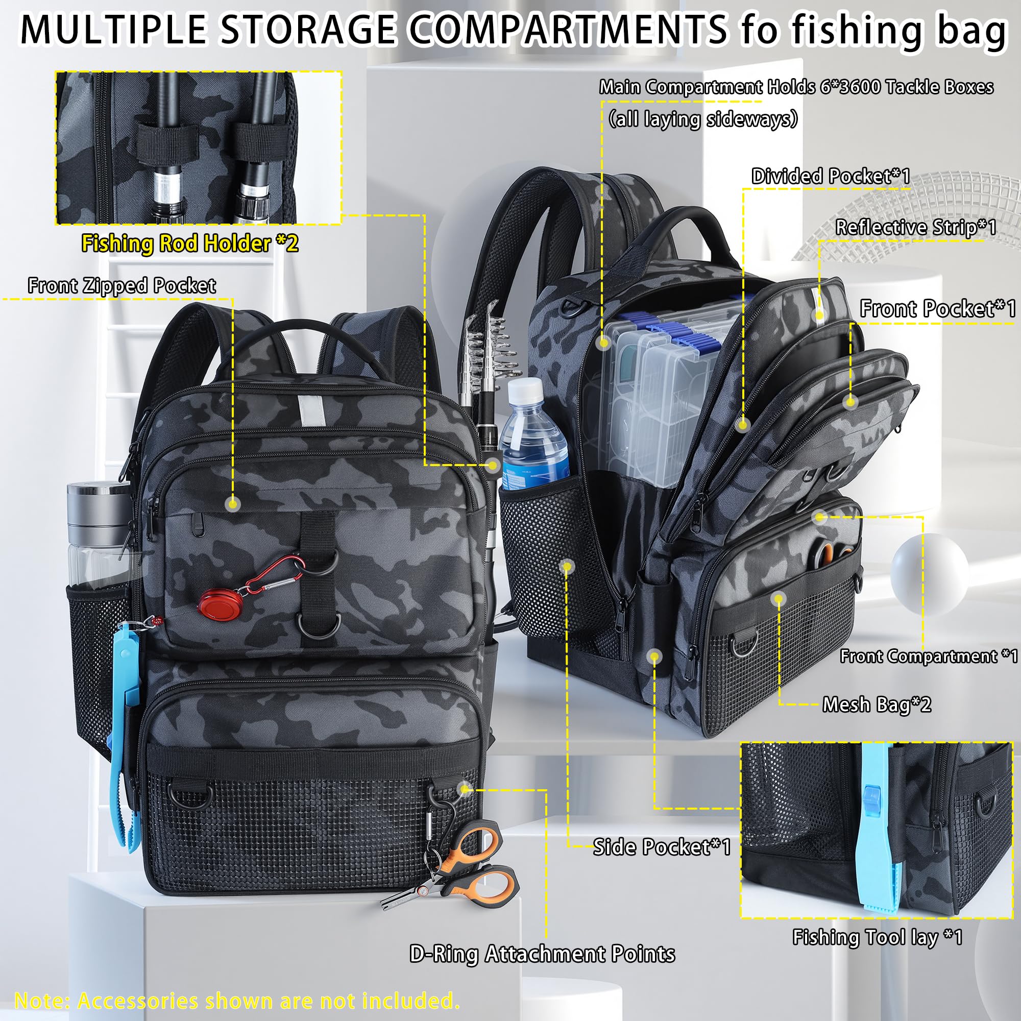 Fishing Backpack Tackle Box - Rod Holder & Lures -3