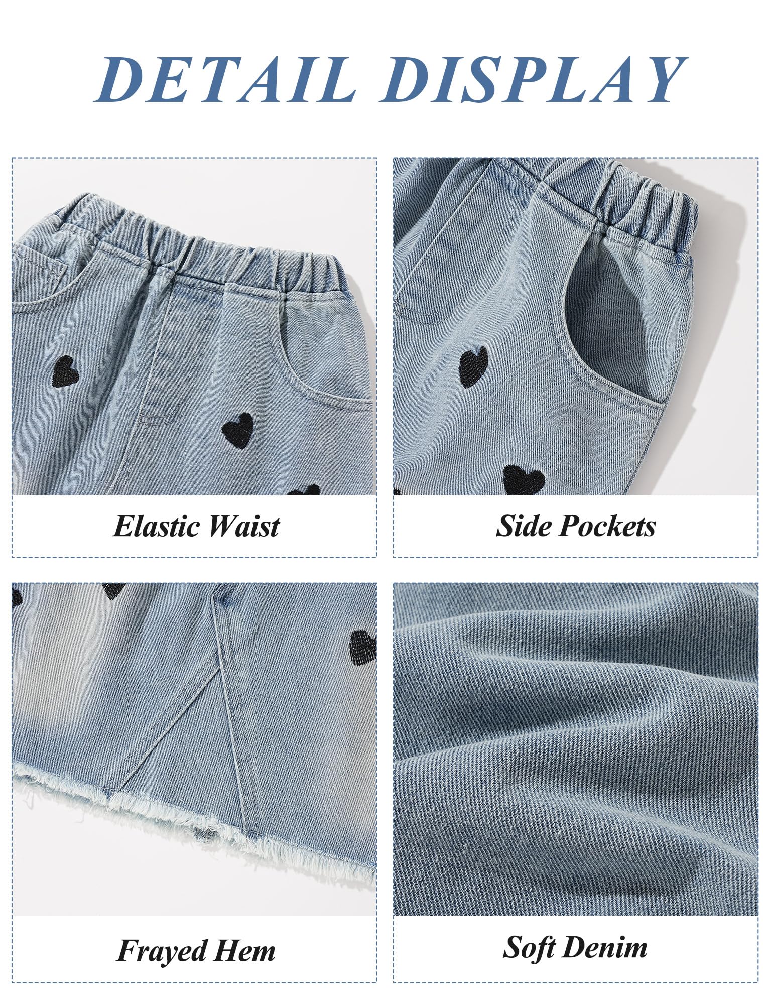 SEAUR Jupe en Jean Fille Mini Jupe Denim Décontractée Confortable Fille Jupe Courte Coton Taille Élastiquée Droite 4-8 Ans