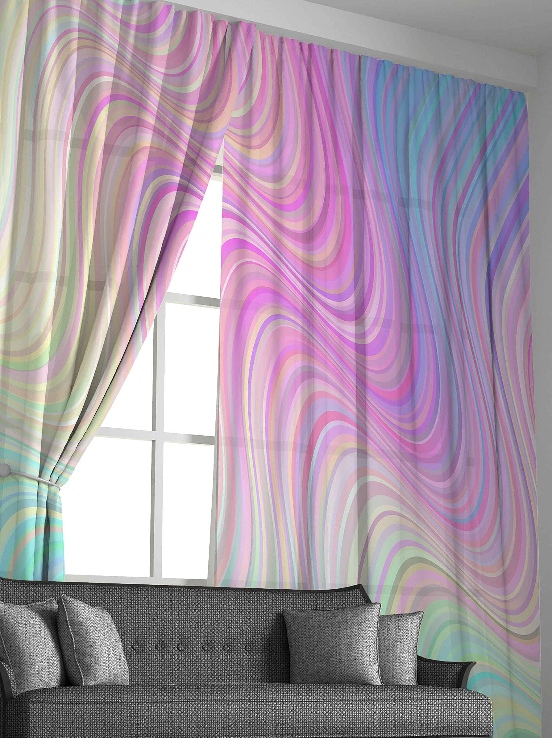 Modern Marble Window Treatments Girls Pastel Rainbow Marble Printed Curtains for Children Kids Teens Chic Luxury Colorful Stripe Lines Window Drapes Window Curtain Room Decor W66*L72 - Image 4