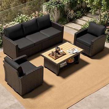 Patio Furniture Set - All-Weather - 4 Piece Wicker Outdoor Patio Conversation Set, Modular Rattan Sectional Sofa for Backyard, Garden, Patio, Poolside