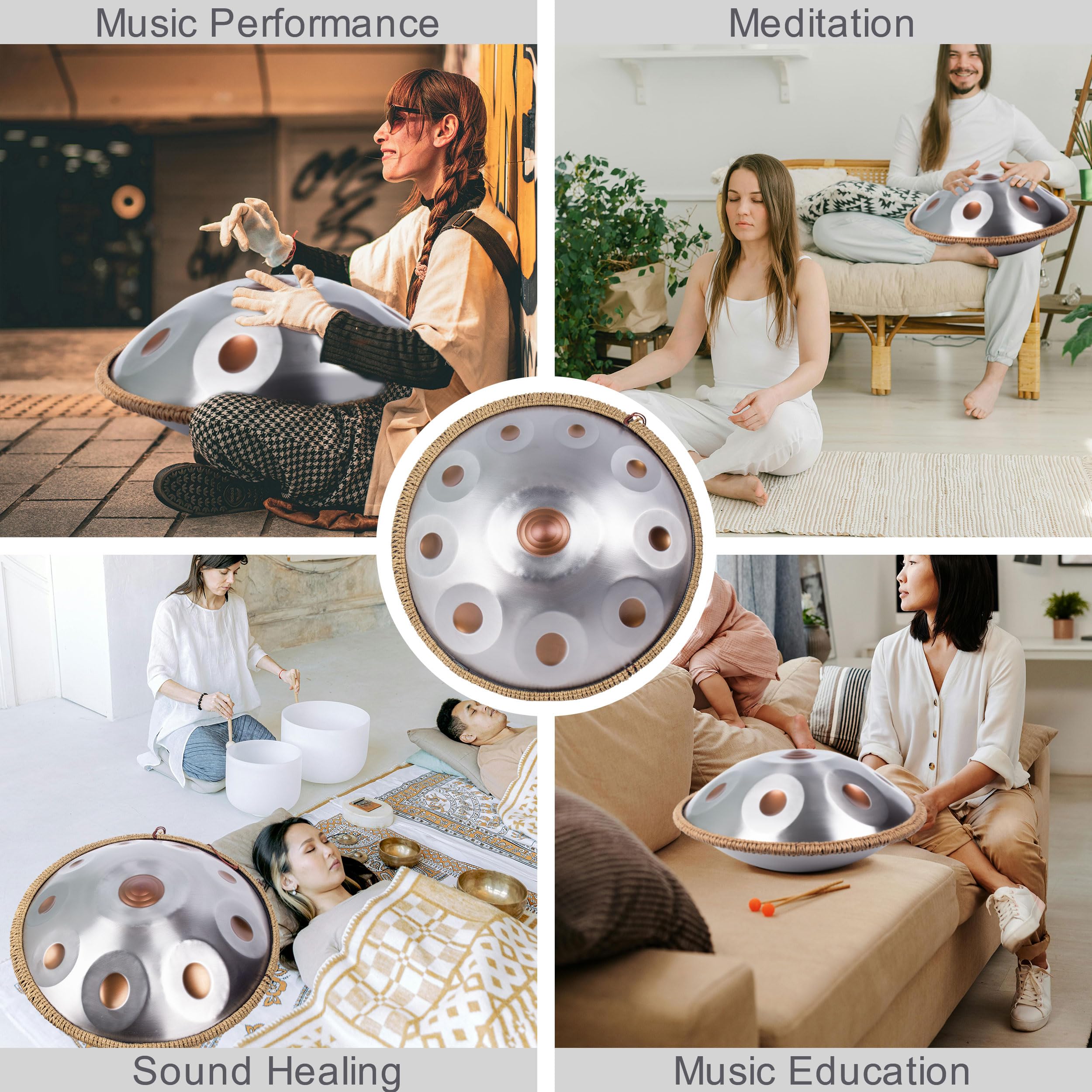 Tambor de mano de 19 pulgadas para adultos, instrumento de mano kurdo en D menor con 10 notas afinadas de precisión, tambor de mano de 432 Hz para rendimiento principiante