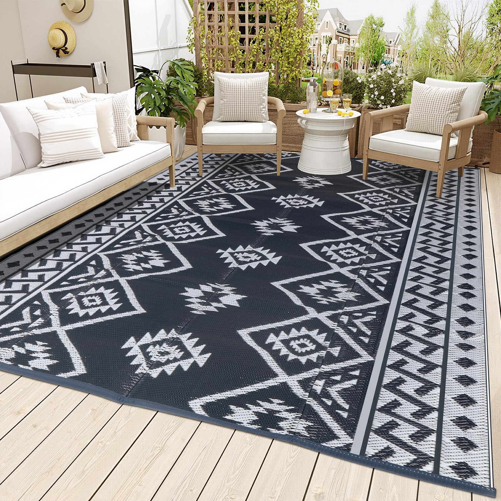 LILIOFFIC Outdoor Rug Waterproof 8x10 ft Outdoor Carpet Patio Rug Mat Reversible RV Camping Rug Plastic Straw Rug Outside Outdoor Area Rug for Patio