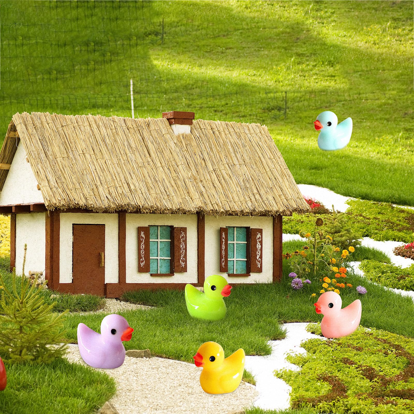 Pack De 120 Mini Patos De Resina Fluorescentes – 7 Colores Brillantes, Tamaño 18x16x12 Mm, Ideales Para Decorar Jardines, Acuarios, Casas De Muñecas Y Manualidades