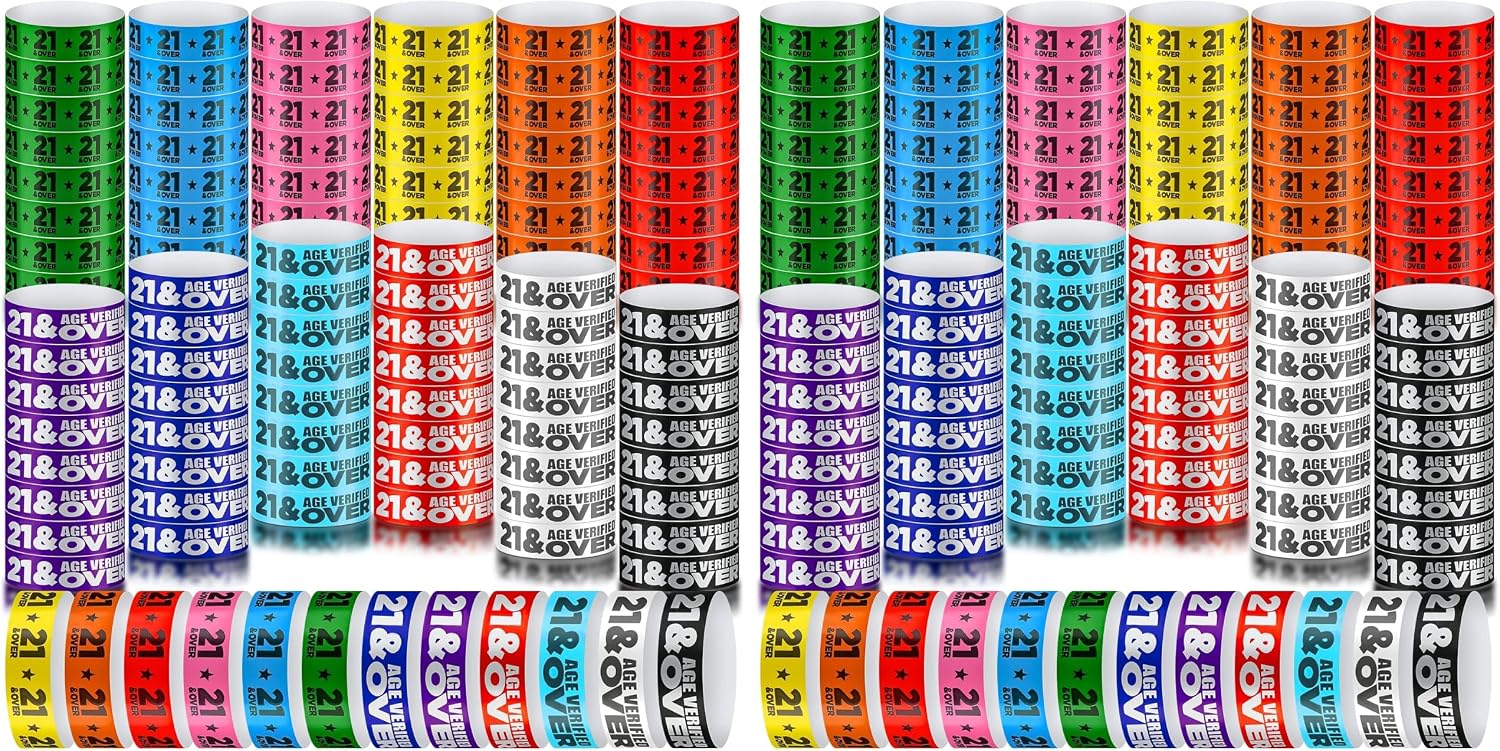 Teling 1200 Pcs Over 21 Paper Wristbands, Waterproof Events,Multi Color (Pack of 2)