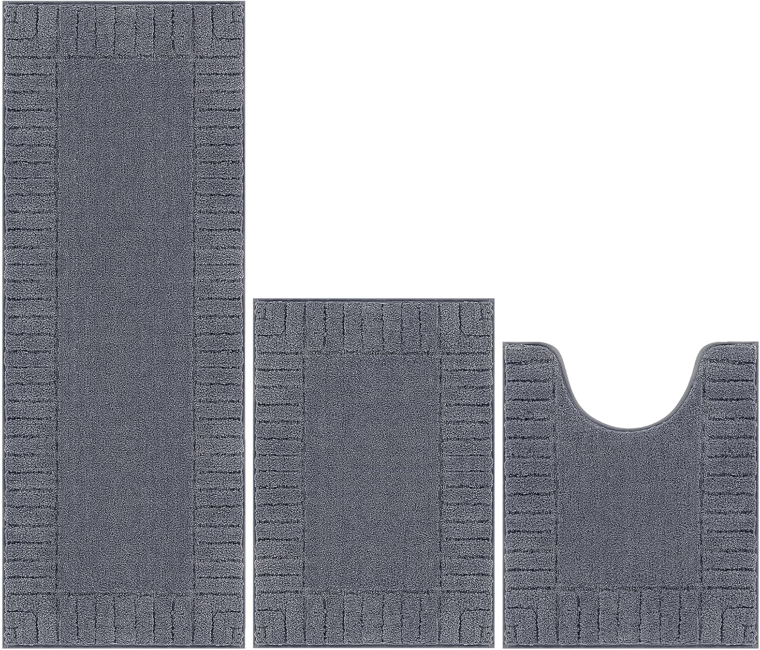 Pauwer Bathroom Rugs Sets 3 Piece Bathroom Shower Rugs with U-Shaped Contour Toilet Mat Absorbent Microfiber Plush Bath Mats Non Slip Bath Rugs Machine Washable Shaggy Bath Mat Set, Dark Grey - Image 8