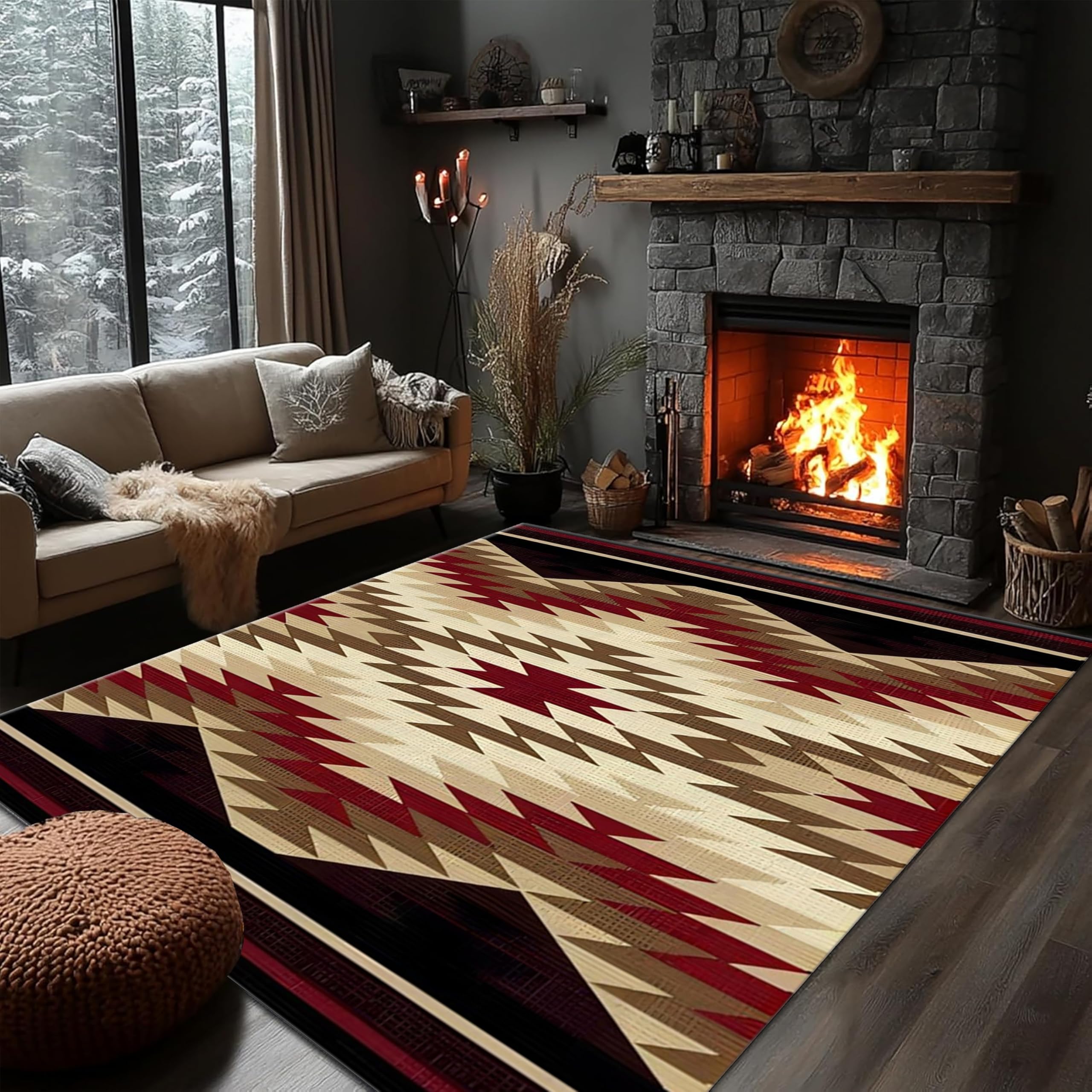 PDENZG Southwestern Tribal Area Rugs，70x140cm,Native American Indian Individual Rug, Aztec Rug for Living Room，Western Bedside Rugs for Bedrooms， Bedroom Dining Room, Brown, Gray, Black, Yellow