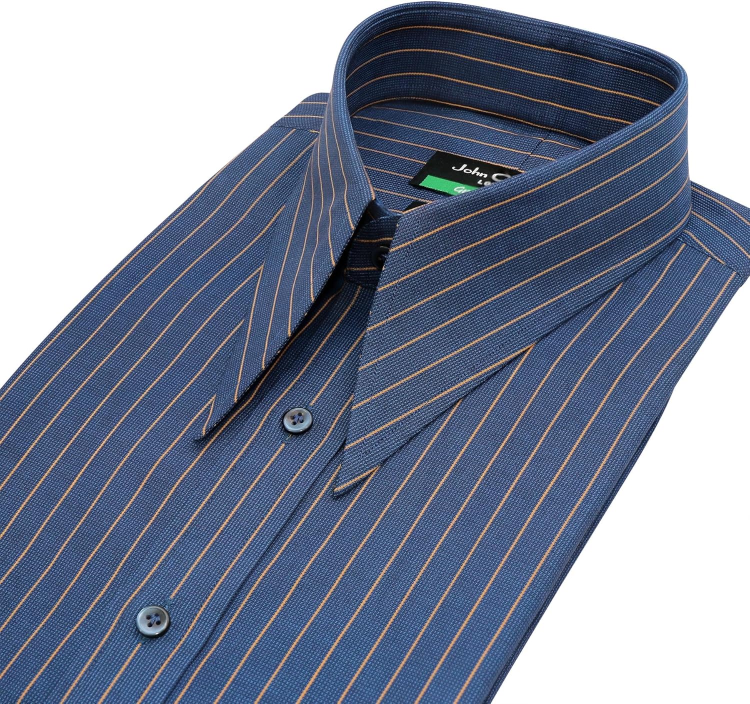 John Clothier Spear Point 1950s Retro Era Shirt Navy Blue Chalk Stripes Cotton Mens Formal Wedding Occasion Outfit