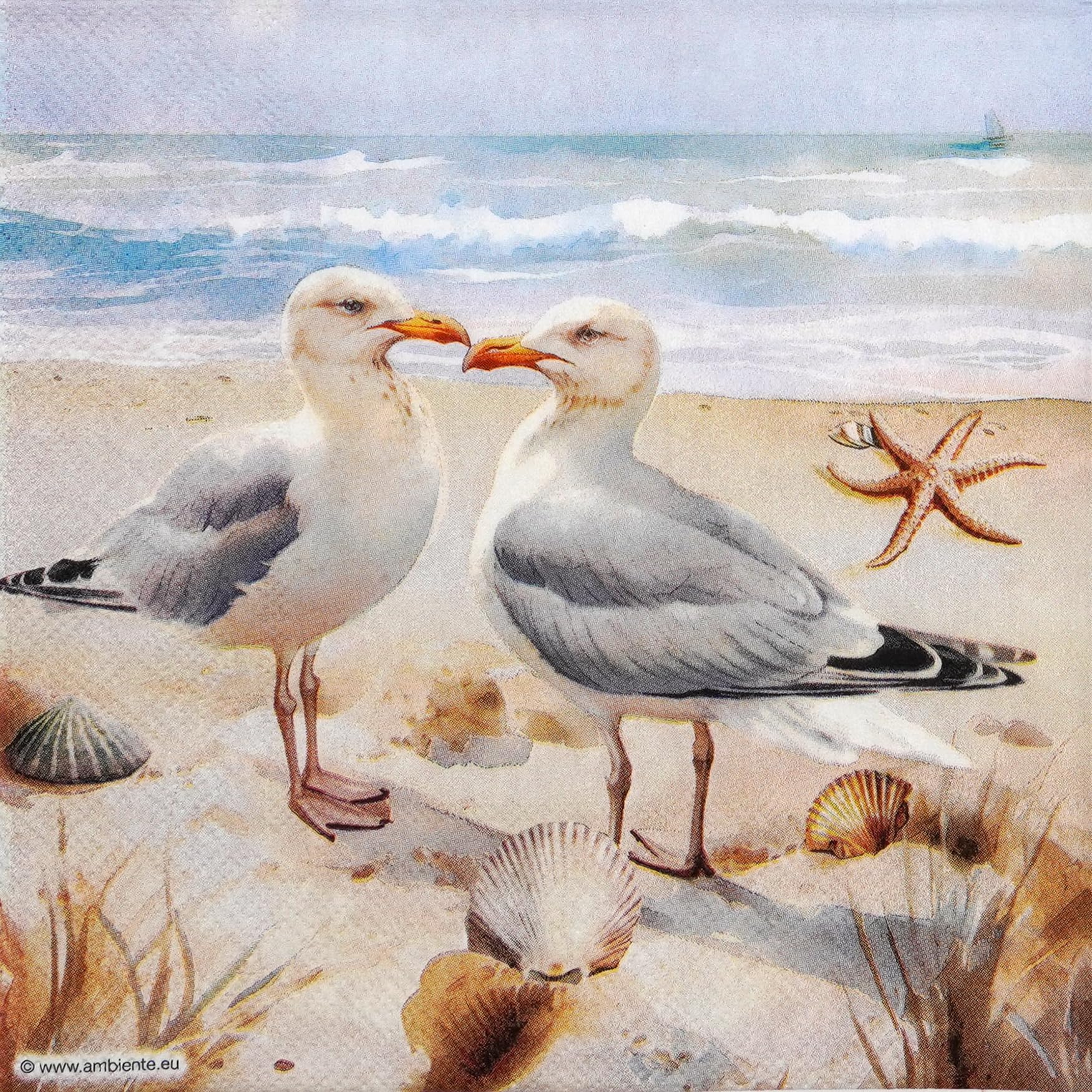 20 Luxury Ambiente Paper Napkins - Seagulls - Table Decoration with Motif Also for Party or Decoupage 33x33cm 3 ply