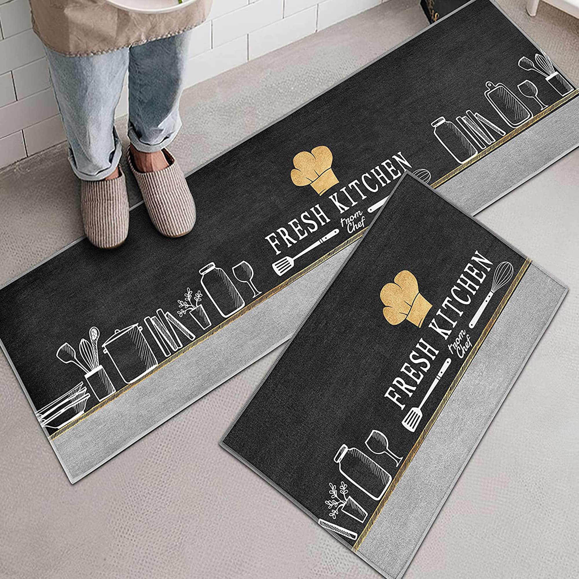LIBRNTY 2 Piezas Alfombras Cocina,Antifatiga Tapete de Cocina,Alfombra de Cocina para Piso,Impermeable para Cocina,Salón,Oficina,Alfombra de Cocina Lavable de Secado rápido,40 * 60cm+40 * 120cm