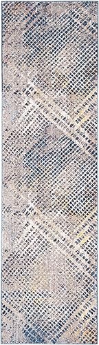 Miniatura 3 de SAFAVIEH Monray Collection - Alfombra para pasillo, 2 pies 3 pulgadas x 8 pies, azul y multicolor, diseño abstracto moderno, envejecido, no