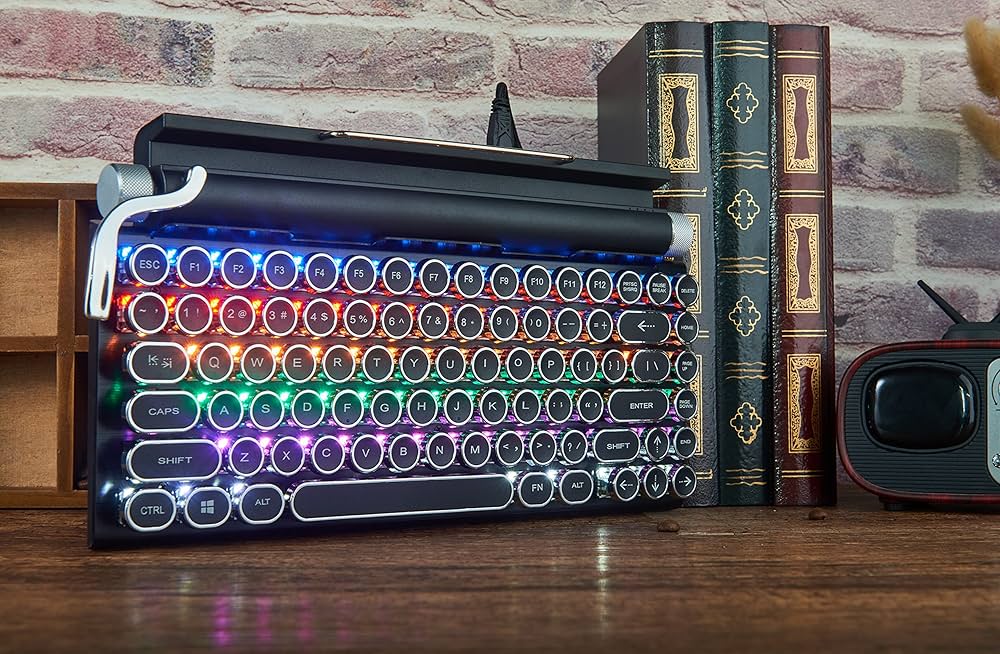 Green Axis Mechanical Keyboard-typewriter Shape, Retro Design; Built-in